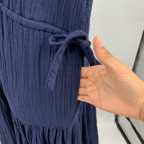 Caslon Dress Womens S Small Navy Cotton Gauzy Tiered Sleeveless Tiered Midi - Picture 5 of 12